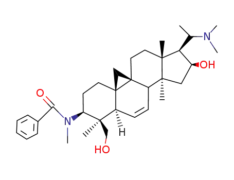 Molecular Structure of 10088-26-3 (N-[(20S)-20-(Dimethylamino)-16α-hydroxy-4α-(hydroxymethyl)-4,14-dimethyl-9,19-cyclo-5α-pregn-6-en-3β-yl]-N-methylbenzamide)