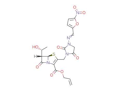 Molecular Structure of 103109-68-8 ((5R,6S)-6-((R)-1-Hydroxy-ethyl)-3-(3-{[1-(5-nitro-furan-2-yl)-meth-(E)-ylidene]-amino}-2,5-dioxo-imidazolidin-1-ylmethyl)-7-oxo-4-thia-1-aza-bicyclo[3.2.0]hept-2-ene-2-carboxylic acid allyl ester)