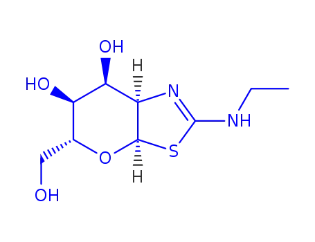 Molecular Structure of 1416573-37-9 ((3aR,5R,6S,7S,7aR)-2-(ethylamino)- 5-(hydroxymethyl)-5,6,7,7a- tetrahydro-3aH-pyrano[3,2-d]thiazole- 6,7-diol)