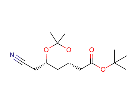 Molecular Structure of 196085-85-5 ((4S-cis)-6-(Cyanomethyl)-2,2-dimethyl-1,3-dioxane-4-acetic Acid 1,1-Dimethylethyl Ester)