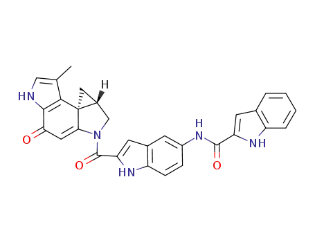 Molecular Structure of 101222-80-4 (N-(2-{[(4aS)-3-methyl-8-oxo-1,4a,5,8-tetrahydrocyclopropa[c]pyrrolo[3,2-e]indol-6(4H)-yl]carbonyl}-1H-indol-5-yl)-1H-indole-2-carboxamide)