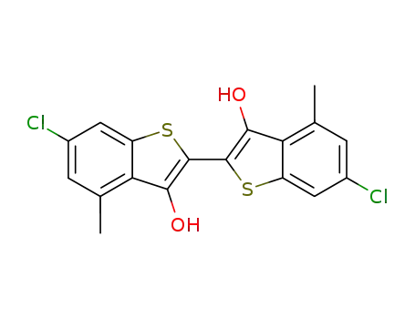 Molecular Structure of 74581-88-7 (6,6'-Dichloro-4,4'-dimethyl-[2,2']bi[benzo[b]thiophenyl]-3,3'-diol)