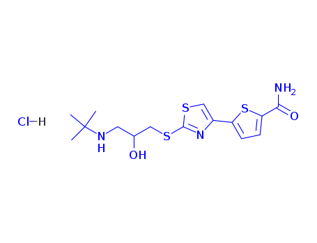 2-Thiophenecarboxamide,5-[2-[[3-[(1,1-dimethylethyl)amino]-2-hydroxypropyl]thio]-4-thiazolyl]-,monohydrochloride, (S)-
