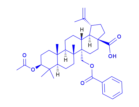 Molecular Structure of 102637-04-7 ((3beta)-3-(acetyloxy)-27-(benzoyloxy)lup-20(29)-en-28-oic acid)