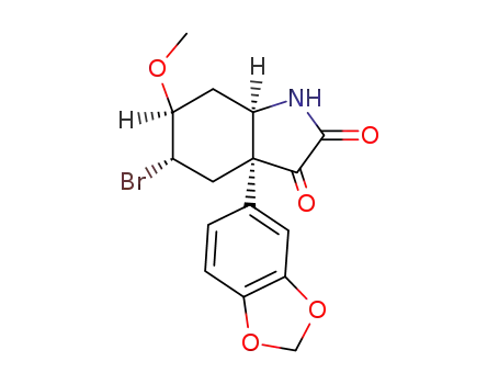 Molecular Structure of 60944-24-3 (3a-benzo[1,3]dioxol-5-yl-5<i>c</i>-bromo-6<i>t</i>-methoxy-(3a<i>r</i>,7a<i>c</i>)-hexahydro-indole-2,3-dione)