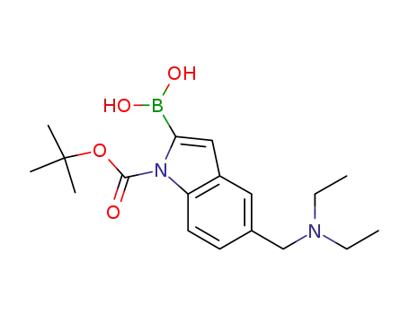 Molecular Structure of 1021342-92-6 (1H-Indole-1-carboxylic acid, 2-borono-5-[(diethylamino)methyl]-, 1-(1,1-dimethylethyl) ester)