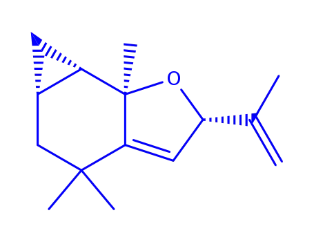 Molecular Structure of 102681-49-2 (2H-Cyclopropa[g]benzofuran, 4,5,5a,6,6a,6b-hexahydro-4,4,6b-trimethyl-2-(1-methylethenyl)-)