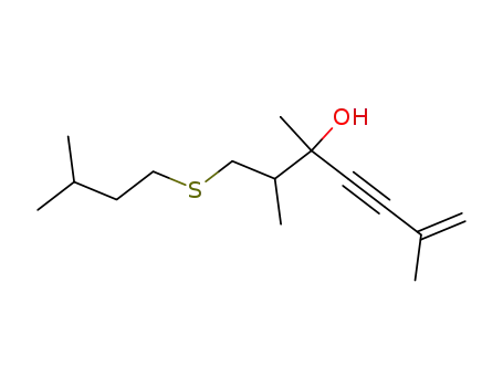 Molecular Structure of 102244-18-8 (2,3,6-trimethyl-1-[(3-methylbutyl)sulfanyl]hept-6-en-4-yn-3-ol)