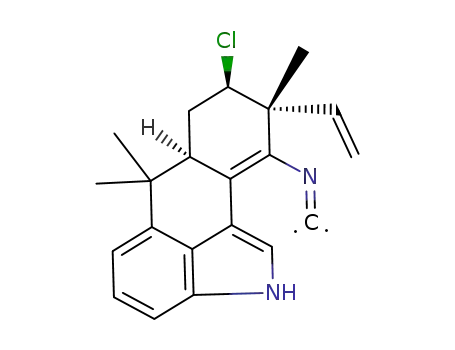 Molecular Structure of 101968-76-7 ([6aS,(-)]-8α-Chloro-9β-ethenyl-2,6,6aβ,7,8,9-hexahydro-10-isocyano-6,6,9-trimethylnaphtho[1,2,3-cd]indole)