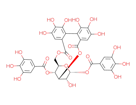 Molecular Structure of 103744-87-2 (1-O,4-O-Digalloyl-3-O,6-O-[2,2',3,3',4,4'-hexahydroxy[1,1'-biphenyl]-6,6'-diylbiscarbonyl]-β-D-glucopyranose)