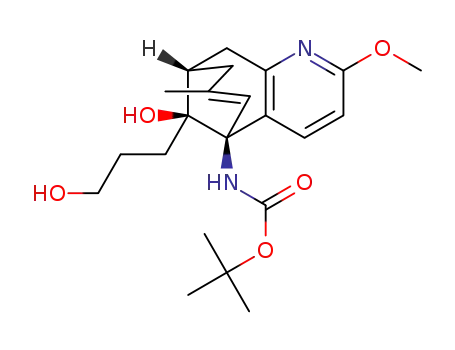 Molecular Structure of 1510775-66-2 (tert-butyl ((5S,9S,11S)-11-hydroxy-11-(3-hydroxypropyl)-2-methoxy-7-methyl-5,8,9,10-tetrahydro-5,9-methanocycloocta[b]pyridin-5-yl)carbamate)