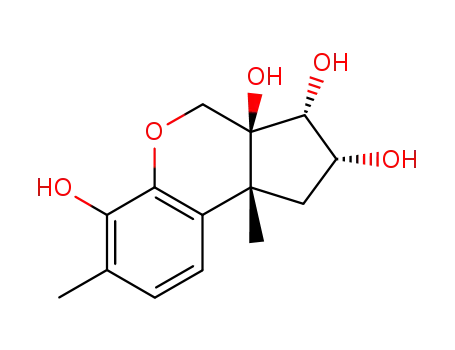 Molecular Structure of 103776-40-5 ((2R,3R,3aS,9bR)-7,9b-dimethyl-1,2,3,9b-tetrahydrocyclopenta[c]chromene-2,3,3a,6(4H)-tetrol)