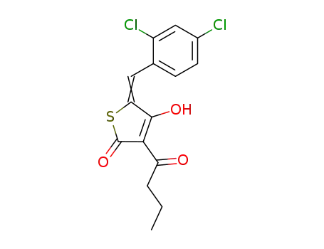 Molecular Structure of 10296-62-5 ((2Z)-4-butanoyl-2-[(2,4-dichlorophenyl)methylidene]-5-hydroxythiophen-3(2H)-one)