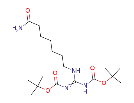 Molecular Structure of 107819-91-0 (7-<N,N-bis(tert-butoxycarbonyl)guanidino>heptanamide)