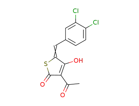 Molecular Structure of 10434-43-2 ((2Z)-4-acetyl-2-[(3,4-dichlorophenyl)methylidene]-5-hydroxythiophen-3(2H)-one)