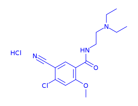 Molecular Structure of 104391-26-6 (Benzamide,4-chloro-5-cyano-N-[2-(diethylamino)ethyl]-2-methoxy-, hydrochloride (1:1))