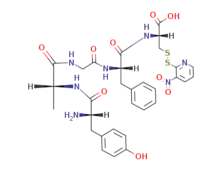 Molecular Structure of 120866-04-8 ((R)-2-[(S)-2-(2-{(R)-2-[(S)-2-Amino-3-(4-hydroxy-phenyl)-propionylamino]-propionylamino}-acetylamino)-3-phenyl-propionylamino]-3-(3-nitro-pyridin-2-yldisulfanyl)-propionic acid)