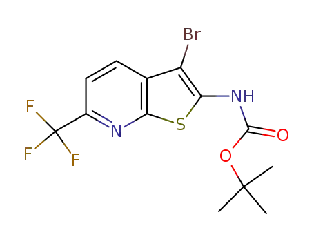 Molecular Structure of 1042442-05-6 (tert-butyl N-[3-broMo-6-
(trifluoroMethyl)thieno[2,3-b]pyridin-2-
yl]carbaMate)