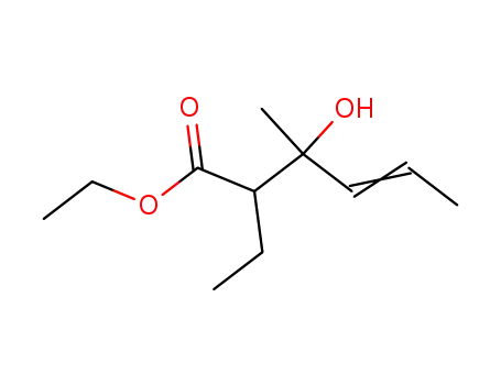 Molecular Structure of 104094-67-9 (4-hexenoic acid, 2-ethyl-3-hydroxy-3-methyl-, ethyl ester)