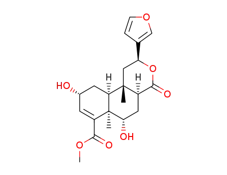 Molecular Structure of 104901-06-6 ([2S,(-)]-2β-(3-Furanyl)-1,4,4aα,5,6,6a,9,10,10aα,10b-decahydro-6α,9α-dihydroxy-6aα,10bβ-dimethyl-4-oxo-2H-naphtho[2,1-c]pyran-7-carboxylic acid methyl ester)
