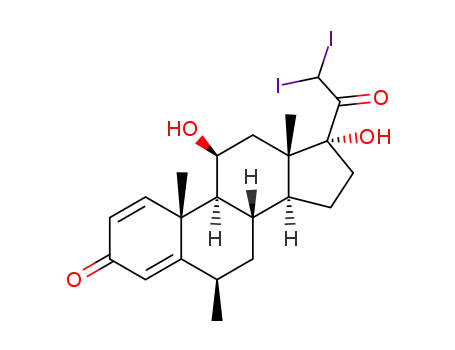 Molecular Structure of 94134-96-0 (11beta,17-dihydroxy-21,21-diiodo-6alpha-methylpregna-1,4-diene-3,20-dione)