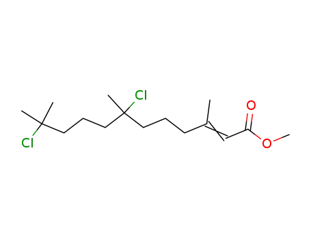 Molecular Structure of 10485-39-9 (methyl (2E)-7,11-dichloro-3,7,11-trimethyldodec-2-enoate)