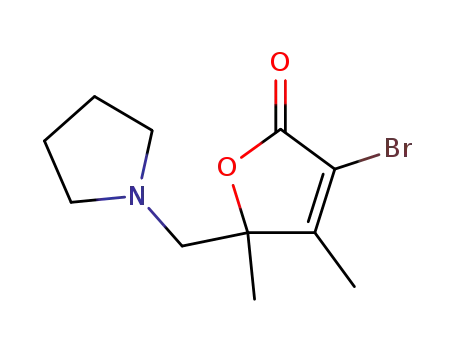 Molecular Structure of 104502-48-9 (3-bromo-4,5-dimethyl-5-(pyrrolidin-1-ylmethyl)furan-2(5H)-one)