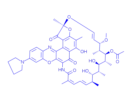 Molecular Structure of 105396-31-4 ((2S,16Z,18E,20S,21S,22R,23R,24R,25S,26R,27S,28E)-5,21,23-trihydroxy-27-methoxy-2,4,16,20,22,24,26-heptamethyl-1,6,15-trioxo-10-(pyrrolidin-1-yl)-1,2-dihydro-6H,13H-2,7-(epoxypentadeca[1,11,13]trienoazeno)[1]benzofuro[4,5-a]phenoxazin-25-yl acetate)