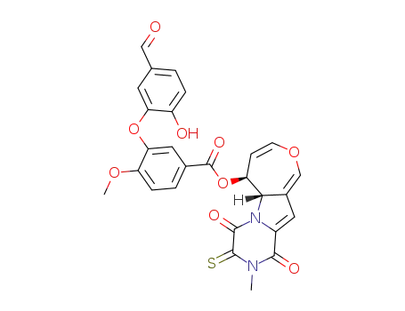 Molecular Structure of 105637-72-7 ((-)-3-(5-Formyl-2-hydroxyphenyloxy)-4-methoxybenzoic acid (5aS,6S)-1,2,3,4,5a,6-hexahydro-2-methyl-1,4-dioxo-3-thioxooxepino[3',4':4,5]pyrrolo[1,2-a]pyrazine-6-yl ester)