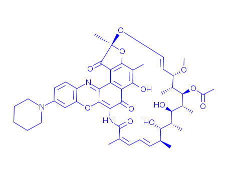 Molecular Structure of 105396-32-5 ((2S,16Z,18E,20S,21S,22R,23R,24R,25S,26R,27S,28E)-5,21,23-trihydroxy-27-methoxy-2,4,16,20,22,24,26-heptamethyl-1,6,15-trioxo-10-(piperidin-1-yl)-1,2-dihydro-6H,13H-2,7-(epoxypentadeca[1,11,13]trienoazeno)[1]benzofuro[4,5-a]phenoxazin-25-yl acetate)