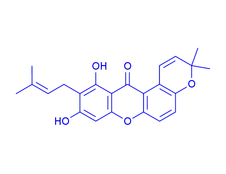 Molecular Structure of 105037-93-2 (9,11-dihydroxy-3,3-dimethyl-10-(3-methylbut-2-en-1-yl)pyrano[3,2-a]xanthen-12(3H)-one)