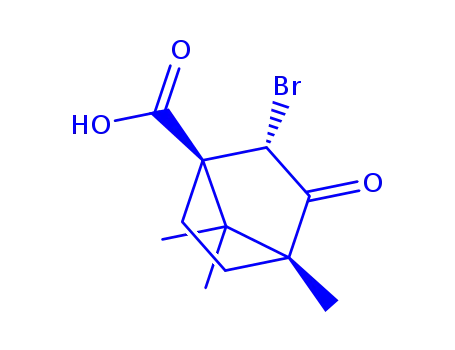 Molecular Structure of 1053618-56-6 (2-BROMO-4,7,7-TRIMETHYL-3-OXOBICYCLO[2.2.1]HEPTANE-1-CARBOXYLIC ACID)