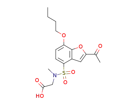 Molecular Structure of 105642-02-2 (N-[(2-acetyl-7-butoxy-1-benzofuran-4-yl)sulfonyl]-N-methylglycine)