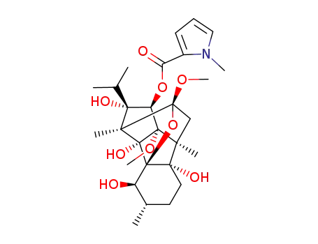 Molecular Structure of 106821-50-5 (4,7,8b,9a-tetrahydroxy-6,8a-dimethoxy-3,6a,9-trimethyl-7-(propan-2-yl)dodecahydro-6,9-methanobenzo[1,2]pentaleno[1,6-bc]furan-8-yl 1-methyl-1H-pyrrole-2-carboxylate)