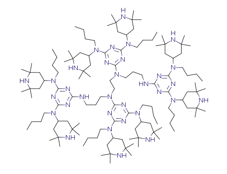 Molecular Structure of 80387-98-0 (1,3,5-Triazine-2,4,6-triamine, N,N'''-1,2-ethanediylbis[N-[3-[[4,6-bis[butyl(2,2,6,6-tetramethyl-4-piperidinyl)amino]-1,3,5-triazin-2-yl]amino]propyl]-N,N''-dibutyl-N,N''-bis(2,2,6,6-tetramethyl-4-piperidinyl)-)