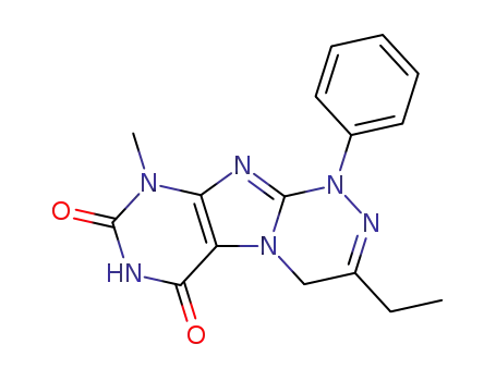 Molecular Structure of 106087-35-8 (3-ethyl-9-methyl-1-phenyl-1,4-dihydro[1,2,4]triazino[3,4-f]purine-6,8(7H,9H)-dione)