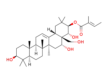 Molecular Structure of 16910-21-7 (Olean-12-ene-3β,16α,21β,22α,28-pentol 21-[(E)-2-methyl-2-butenoate])