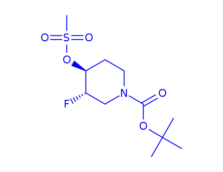 Molecular Structure of 1070897-23-2 (Cis-tert-butyl3-fluoro-4-(methylsulfonyloxy)piperidine-1-carboxylate)