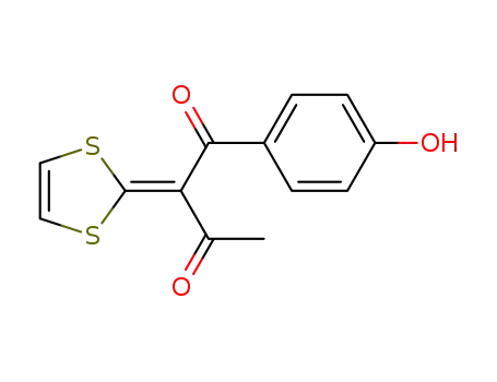 Molecular Structure of 106971-47-5 (2-(1,3-dithiol-2-ylidene)-1-(4-hydroxyphenyl)butane-1,3-dione)