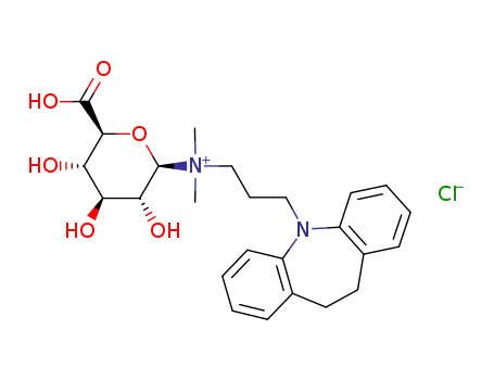 Molecular Structure of 86492-48-0 (((2R,3R,4S,5S,6S)-6-Carboxy-3,4,5-trihydroxy-tetrahydro-pyran-2-yl)-[3-(10,11-dihydro-dibenzo[b,f]azepin-5-yl)-propyl]-dimethyl-ammonium; chloride)