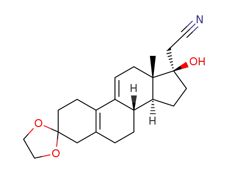 Molecular Structure of 190662-30-7 ((17α)-3,3-[1,2-Ethanediylbis(oxy)]-17-hydroxy-19-norpregna-5(10),9(11)-diene-21-nitrile)