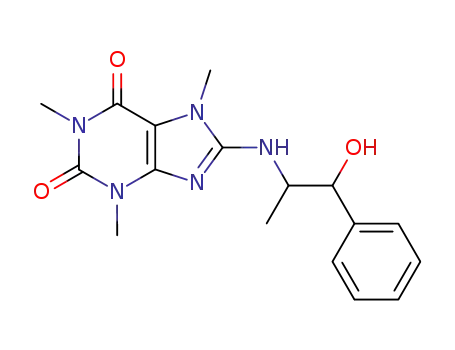 Molecular Structure of 106478-67-5 (8-[(1-hydroxy-1-phenylpropan-2-yl)amino]-1,3,7-trimethyl-3,7-dihydro-1H-purine-2,6-dione)