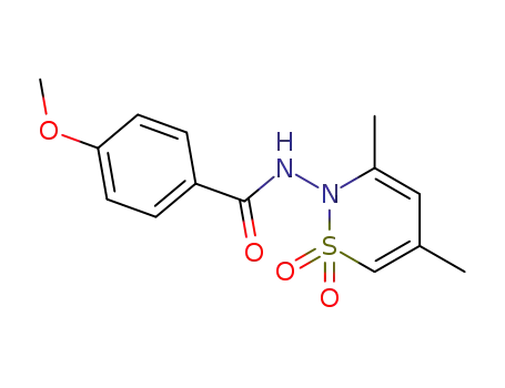 Molecular Structure of 106710-52-5 (N-(3,5-dimethyl-1,1-dioxido-2H-1,2-thiazin-2-yl)-4-methoxybenzamide)