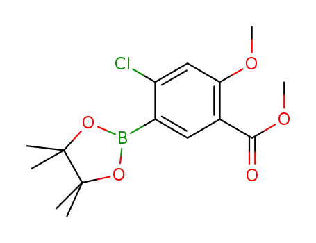 Molecular Structure of 1070892-90-8 (4-Chloro-2-Methoxy-5-(4,4,5,5-tetraMethyl-[1,3,2]dioxaborolan-2-yl)-
benzoic acid Methyl ester)