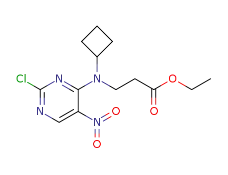 Molecular Structure of 1062244-37-4 (3-[(2-chloro-5-nitro-pyrimidin-4-yl)-cyclobutyl-amino]-propanoic acid ethyl ester)