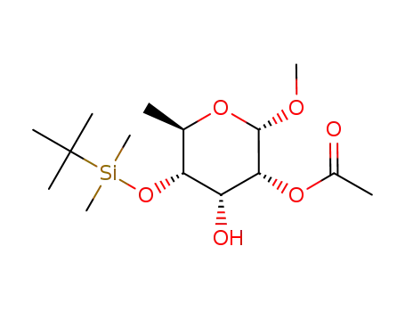 Molecular Structure of 107599-46-2 (methyl 4-O-(tert-butyldimethylsilyl)-6-deoxy-α-D-allopyranoside 2-acetate)