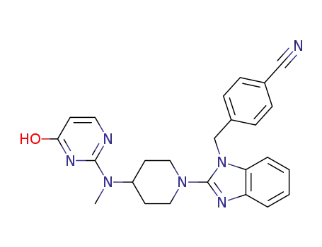 Molecular Structure of 108612-52-8 (4-[(2-{4-[methyl(6-oxo-1,6-dihydropyrimidin-2-yl)amino]piperidin-1-yl}-1H-benzimidazol-1-yl)methyl]benzonitrile)