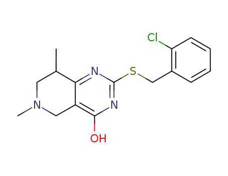 Molecular Structure of 1094-54-8 (2-[(2-chlorobenzyl)sulfanyl]-6,8-dimethyl-5,6,7,8-tetrahydropyrido[4,3-d]pyrimidin-4(1H)-one)