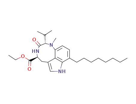 (10S,13S)-10-Isopropyl-9-methyl-5-octyl-11-oxo-3,9,12-triaza-tricyclo[6.6.1.0<sup>4,15</sup>]pentadeca-1,4<sup>(15)</sup>,5,7-tetraene-13-carboxylic acid ethyl ester