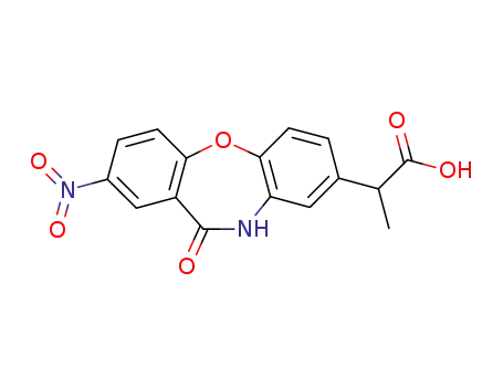 Molecular Structure of 109790-30-9 (2-(2-nitro-11-oxo-10,11-dihydrodibenzo[b,f][1,4]oxazepin-8-yl)propanoic acid)